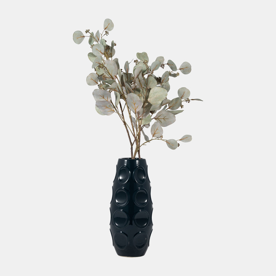 Navy Vase with Embossed Circles