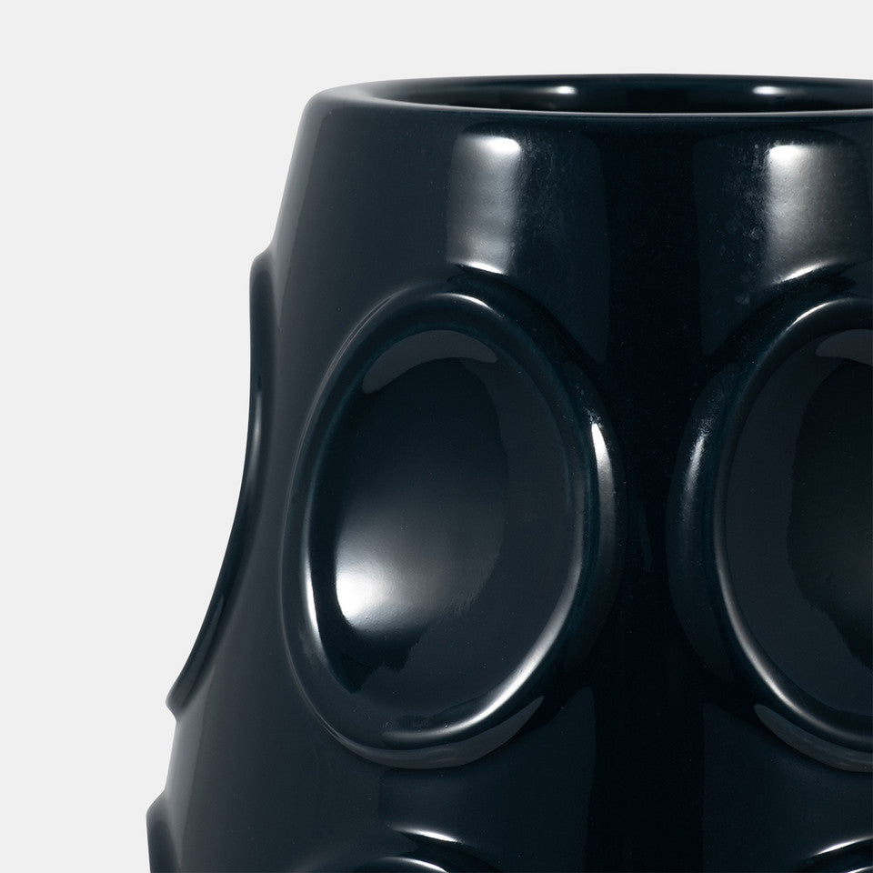 Navy Vase with Embossed Circles