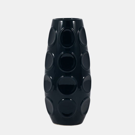 Navy Vase with Embossed Circles