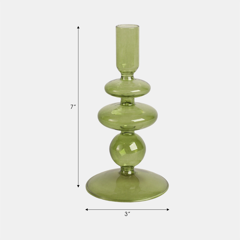 Olive Glass Taper Candle Holder