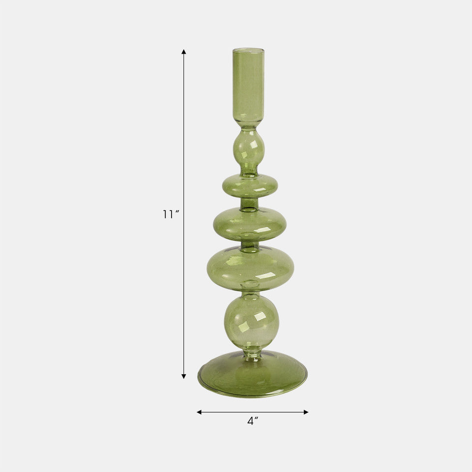 Olive Glass Taper Candle Holder
