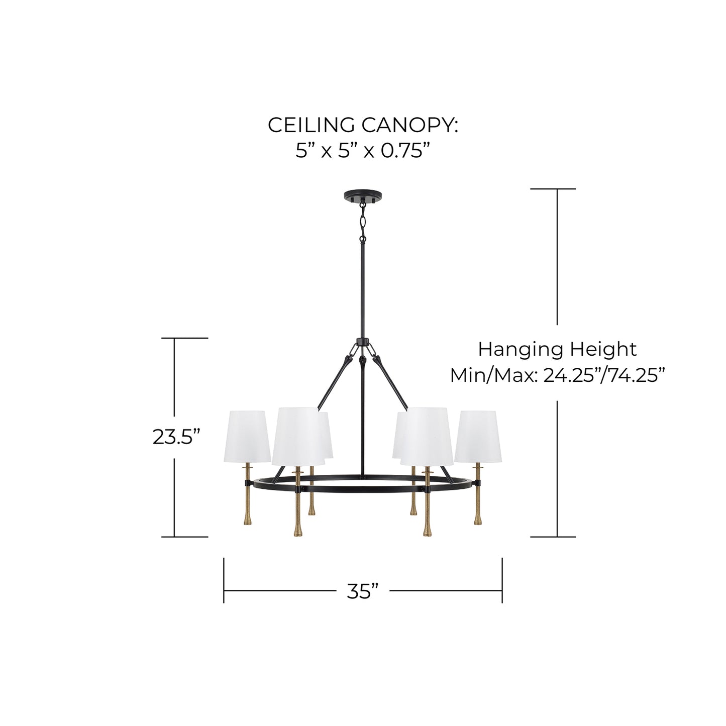 Hollis Large Chandelier in Matte Black/Hammered Gold