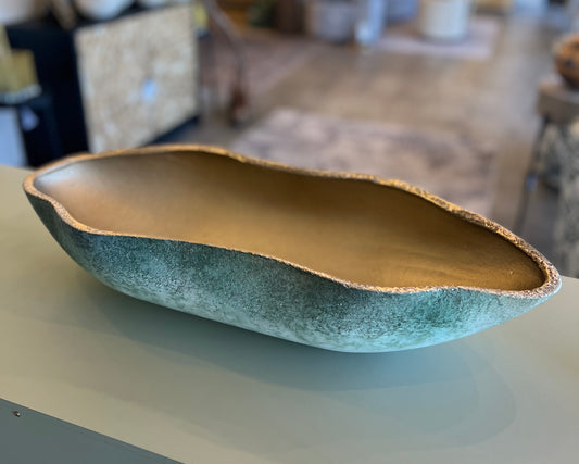 Green Textured Bowl with Gold Accents
