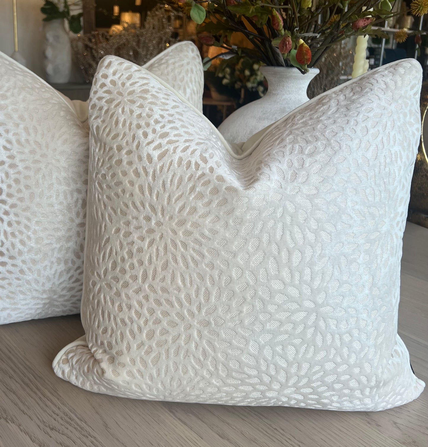 Cream Textured Throw Pillow