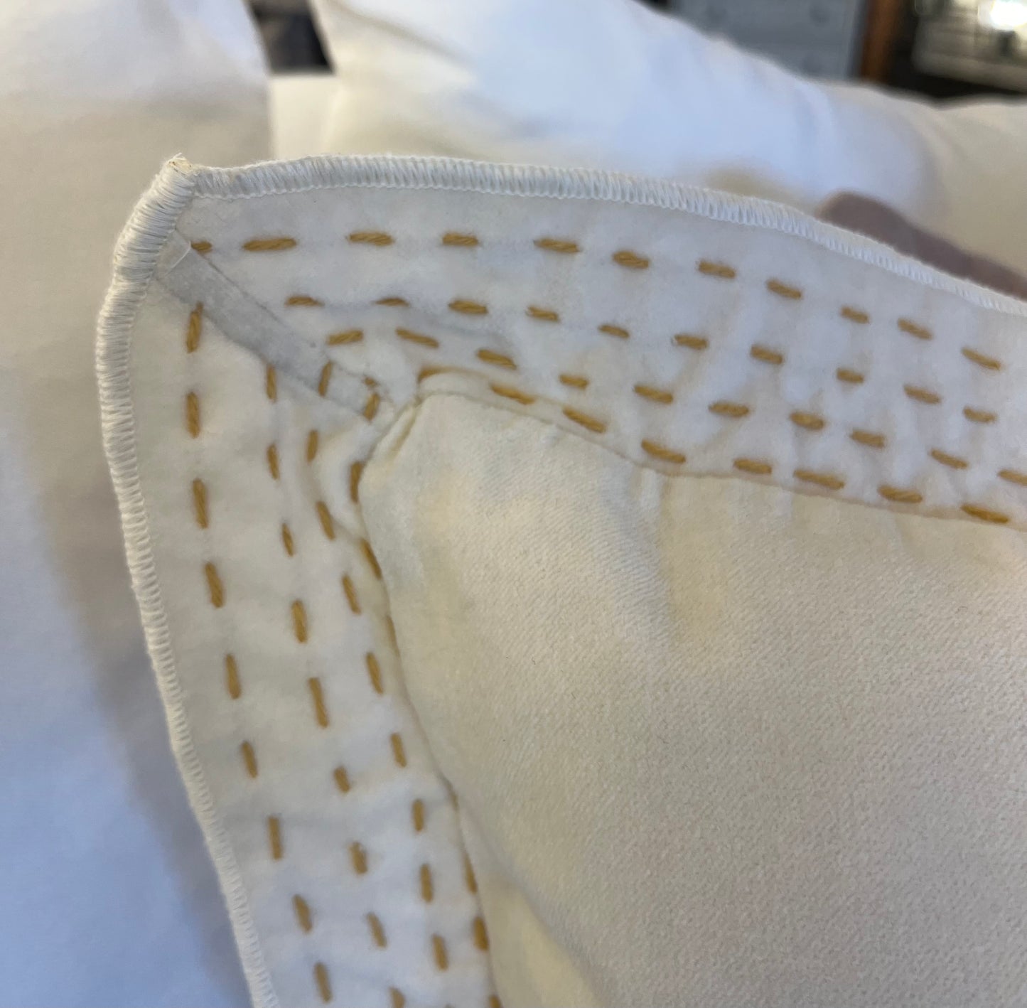 Cream Pillow with Yellow Stitching