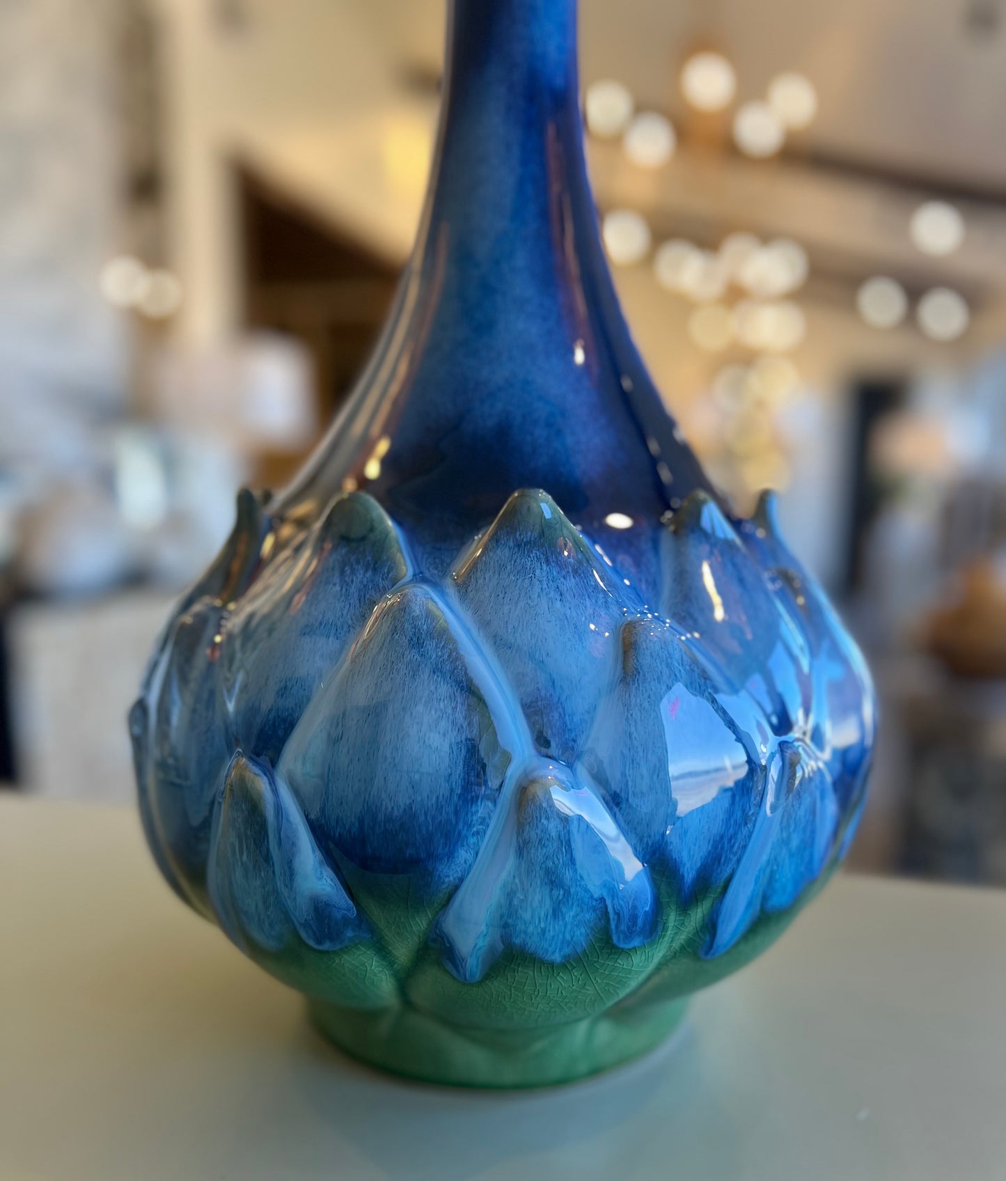 Blue and Green Ceramic Petal Lamp