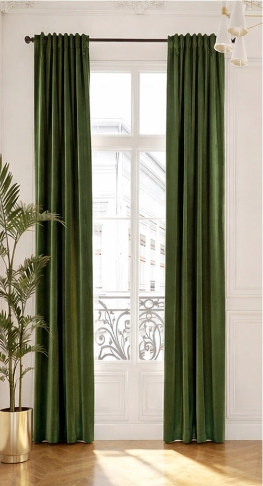 Green Velvet Matte Curtain Panel (140")