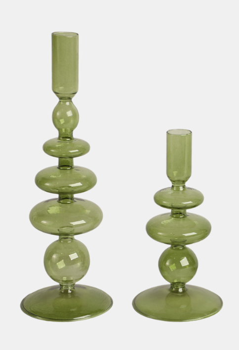 Olive Glass Taper Candle Holder