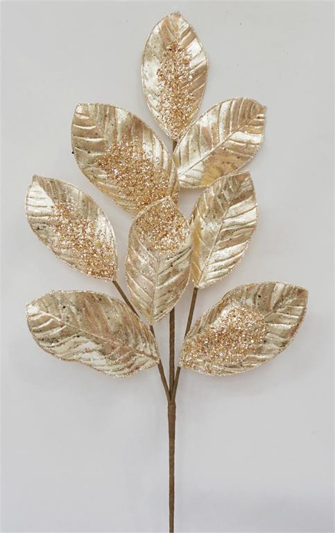 Metallic Magnolia Leaf Spray-Champagne