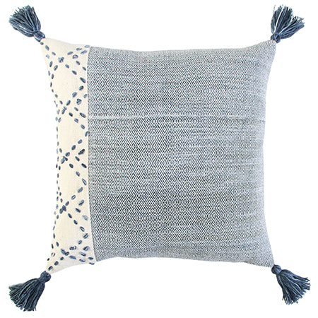 Blue Textured Throw Pillow with Tassels