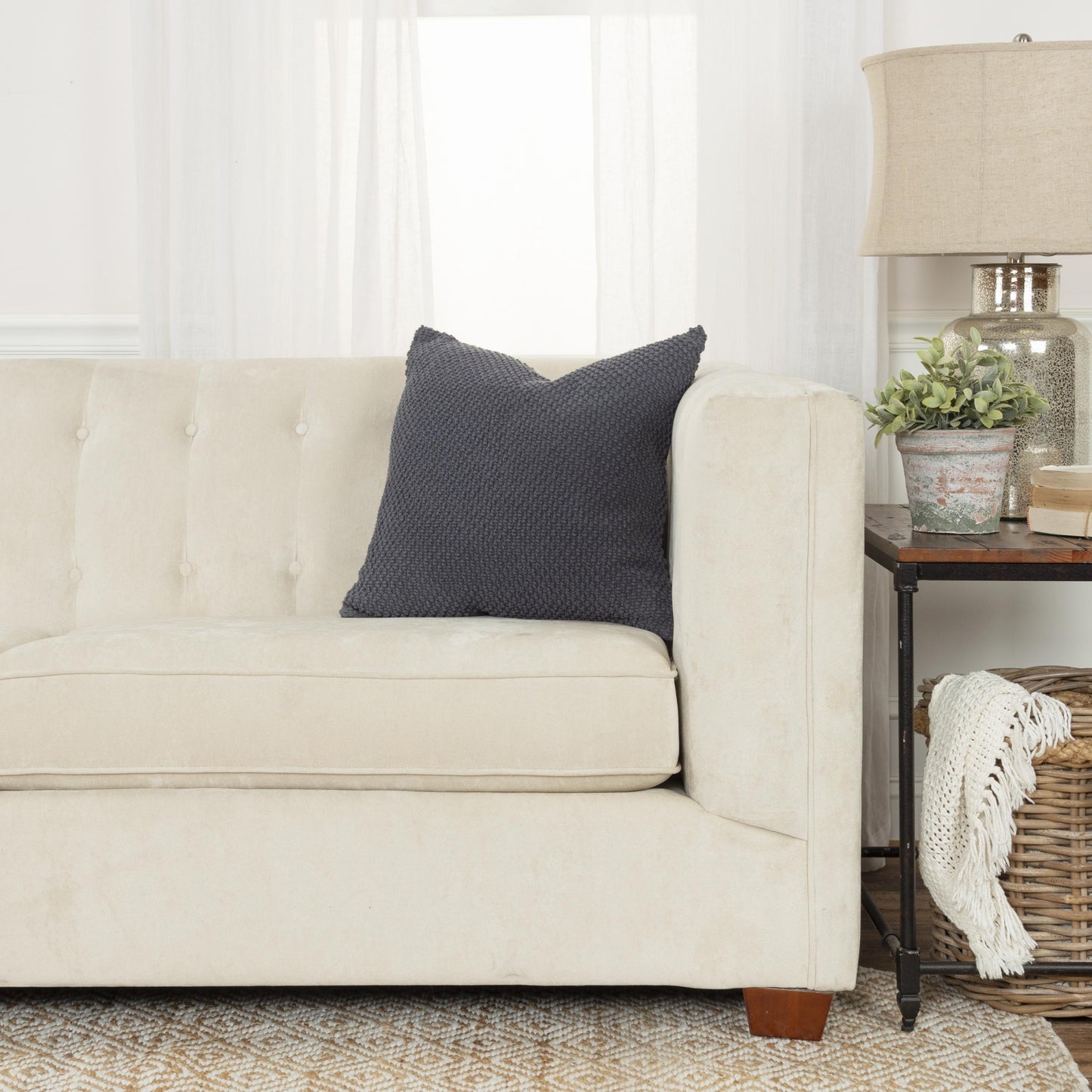 Dark Gray Textured Throw Pillow
