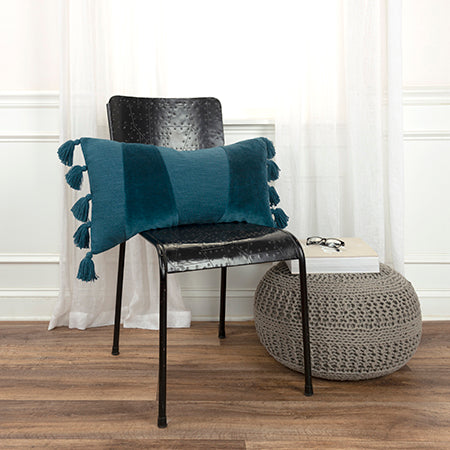 Teal Lumbar Pillow with Tassels