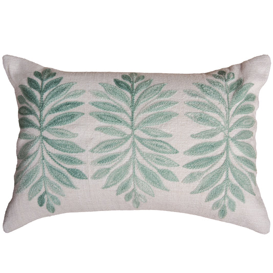 Blue/Green Embroidered Lumbar Pillow