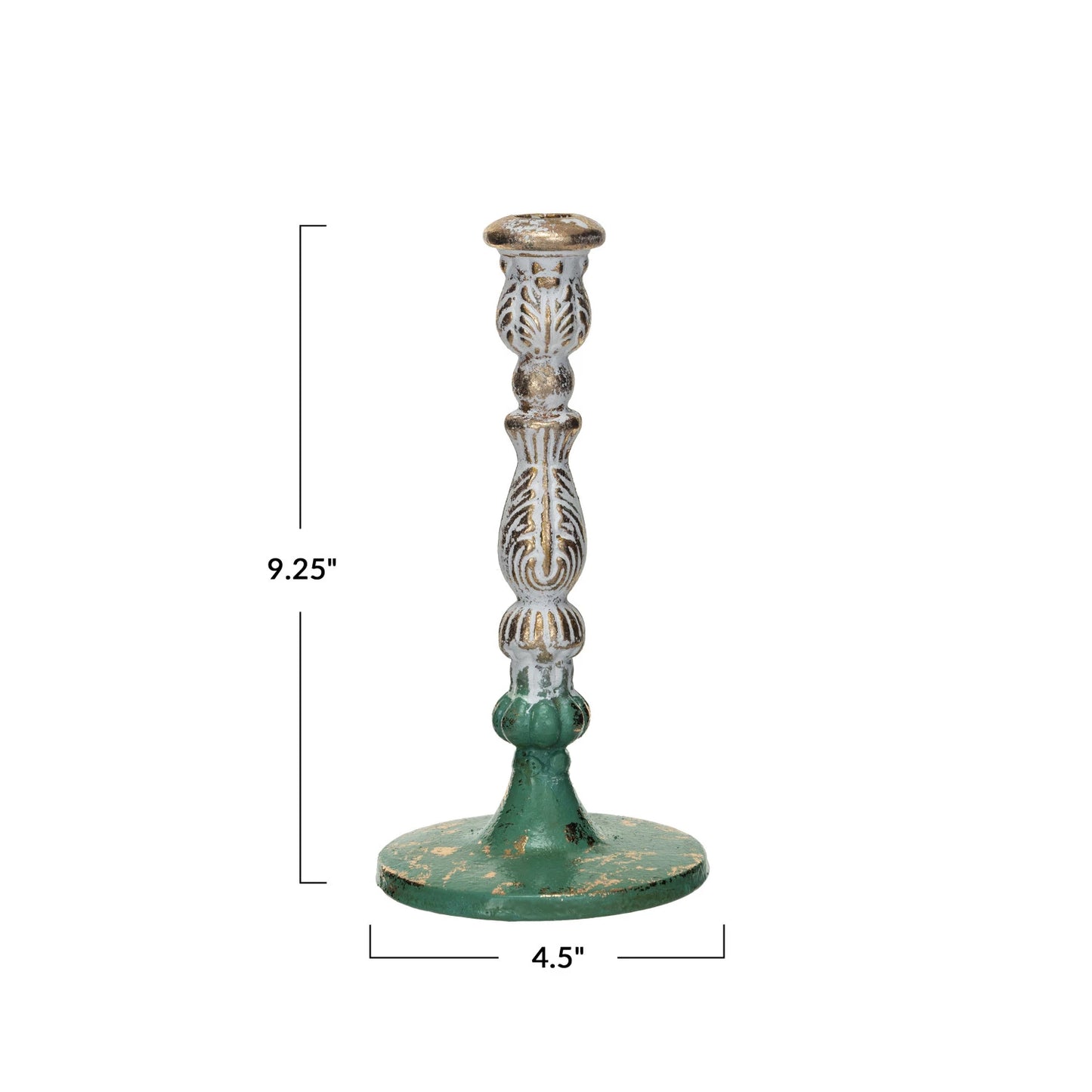 Green, Gold and Cream Cast Iron Taper Holder