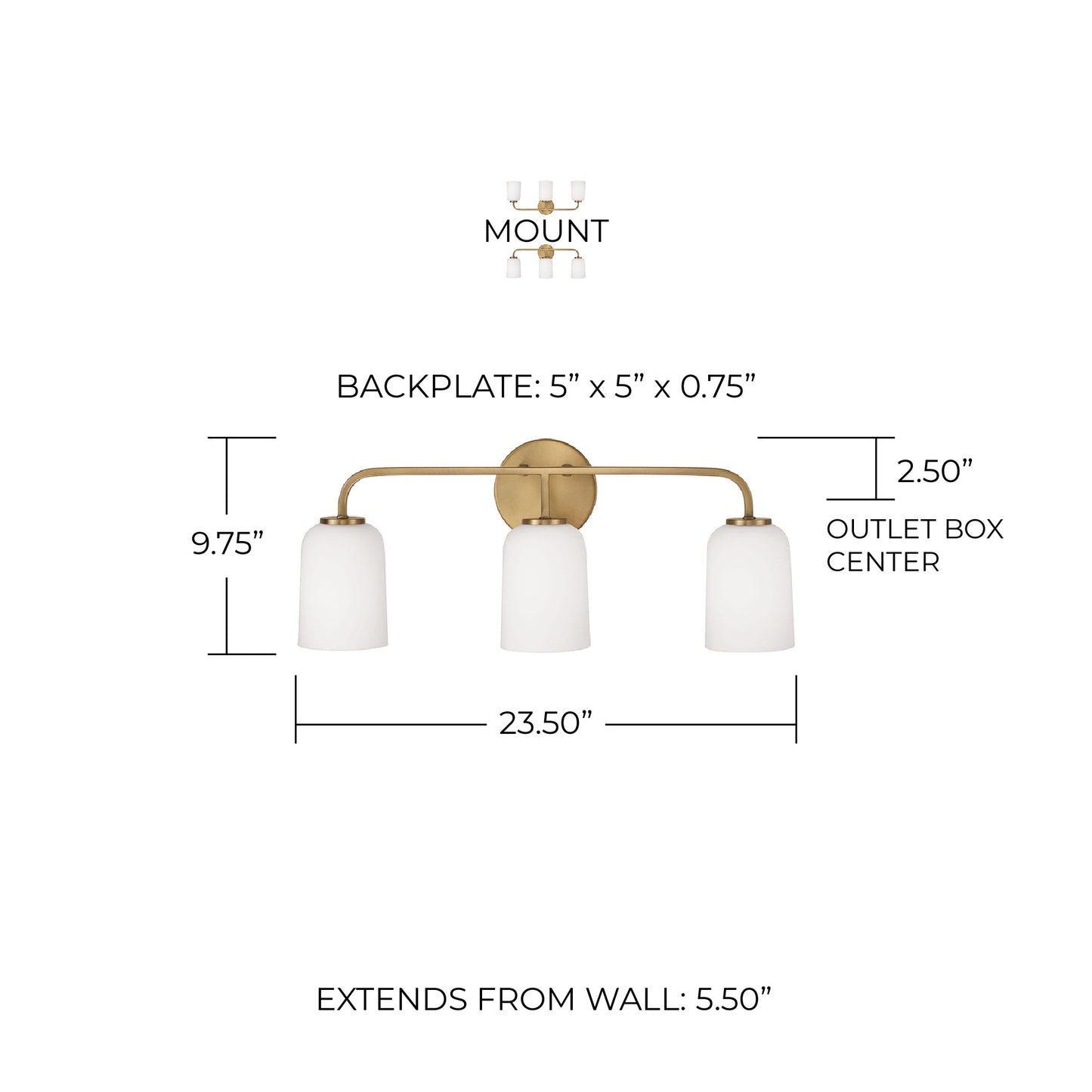 Lawson 3-Light Vanity in Aged Brass