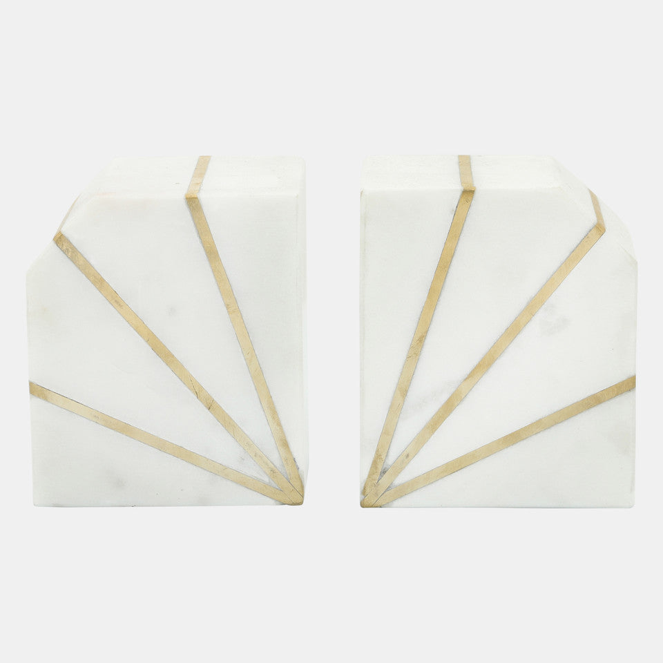 Marble Bookends W/gold Inlays