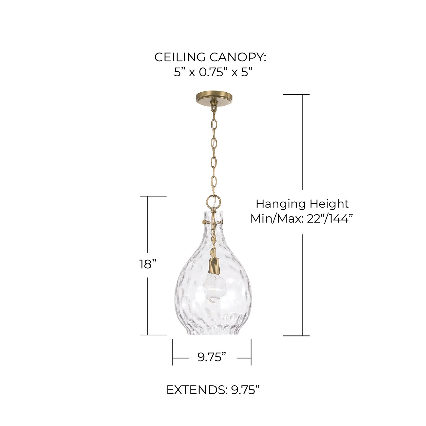 Brentwood Water Glass Pendant in Aged Brass