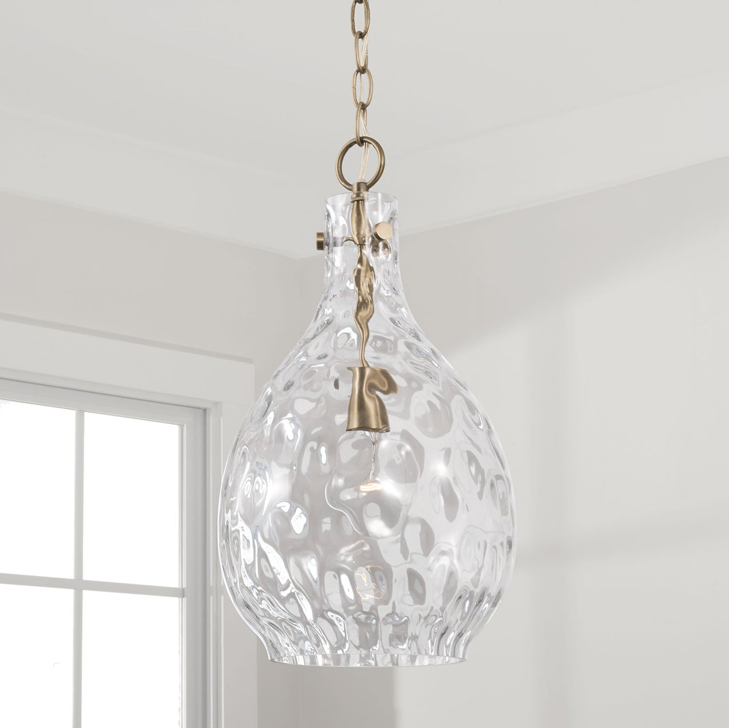 Brentwood Water Glass Pendant in Aged Brass