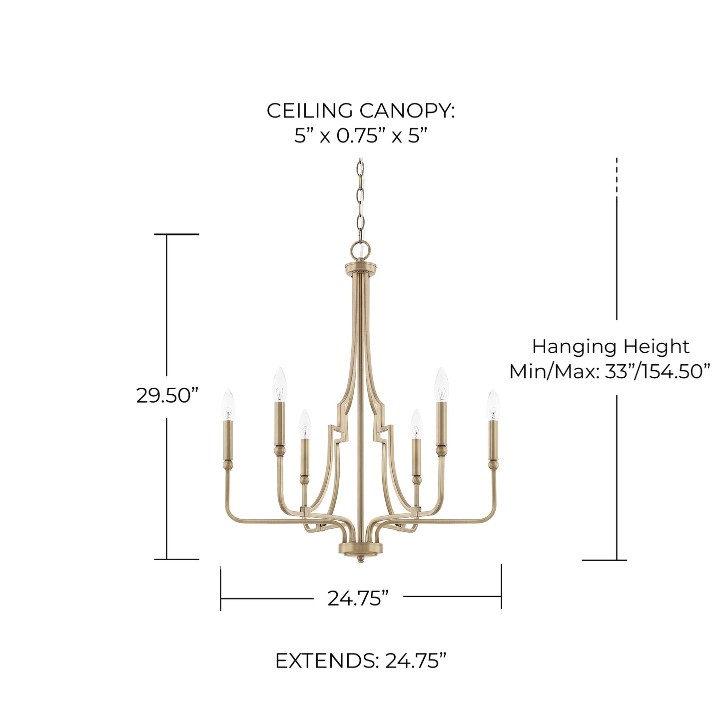 Dawson Small Chandelier in Aged Brass