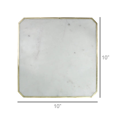 LOREN PLATTER WITH BRASS EDGE, MARBLE - SQUARE