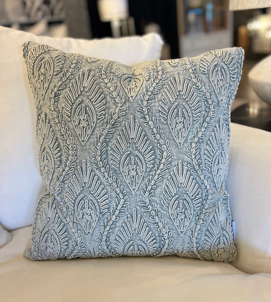 Blue-Green Embroidered Throw Pillow