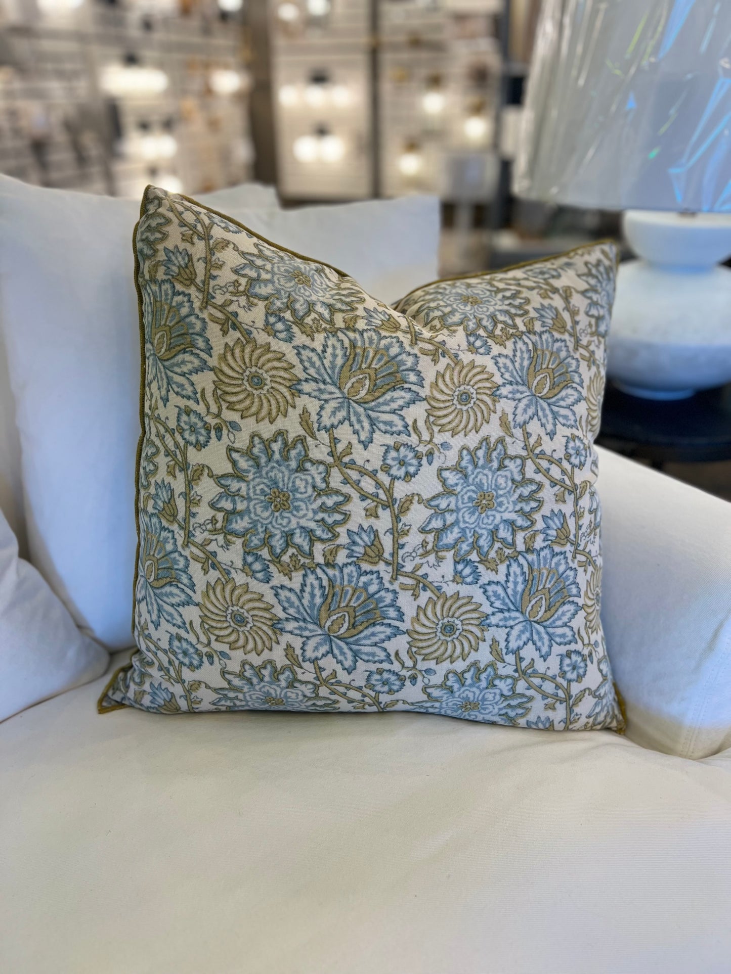 Reversible Blue/Green Block Printed Pillow