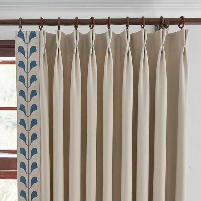 Pinch Pleat Curtain-Blue Trim
