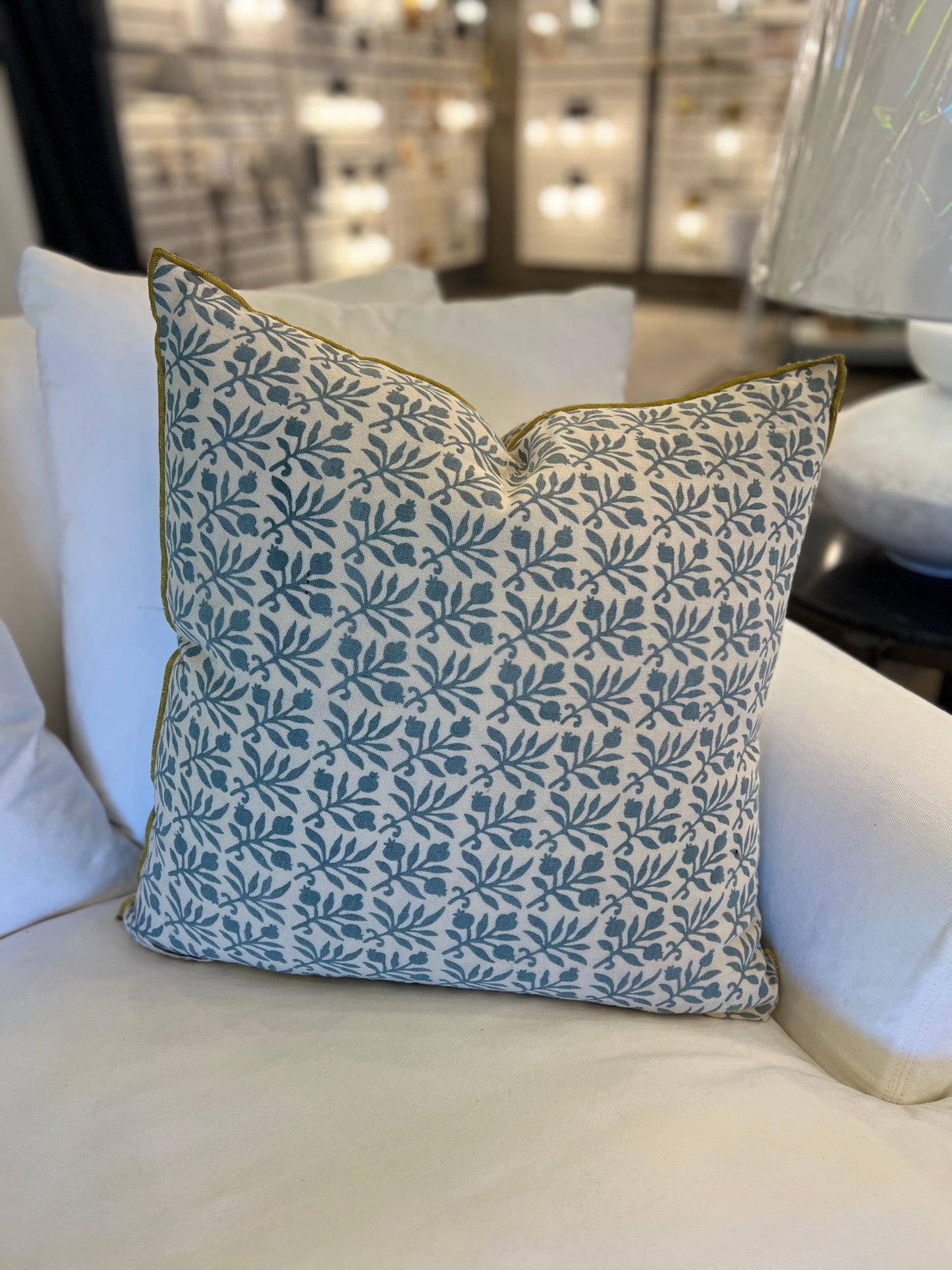 Reversible Blue/Green Block Printed Pillow