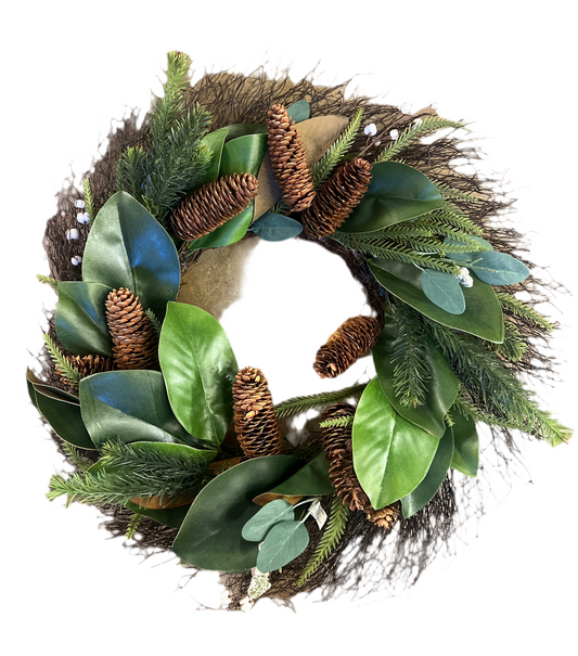 Magnolia Leaf and Snow Berry Wreath