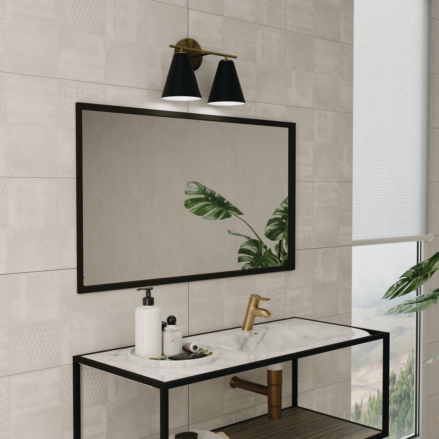 Black Metal Cone 2 Light Vanity