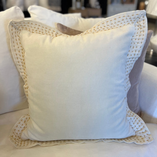 Cream Pillow with Yellow Stitching