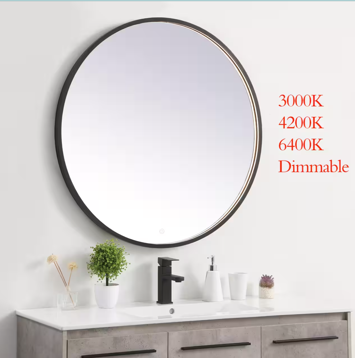 Pier LED Round Mirror in Black