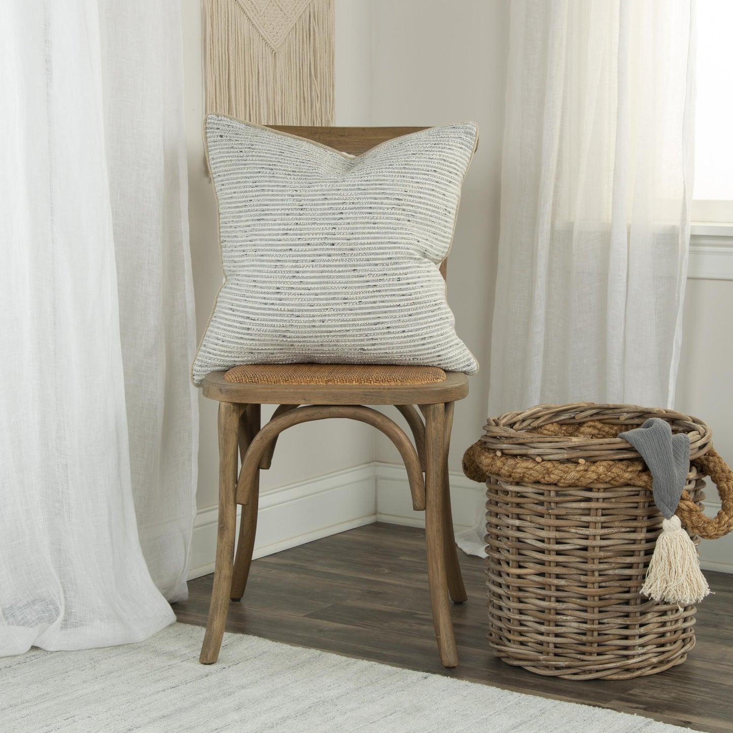 Natural/Black Striped Throw Pillow