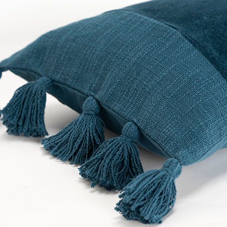 Teal Lumbar Pillow with Tassels