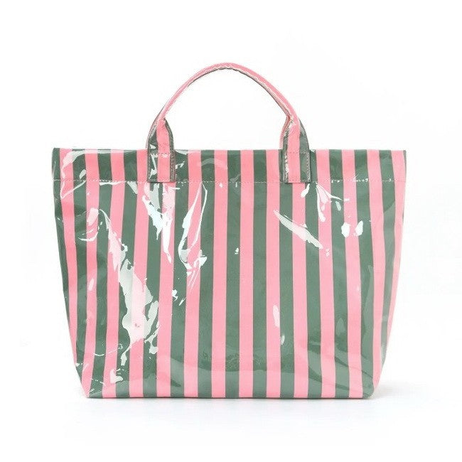 Large Striped Vinyl Tote Bag