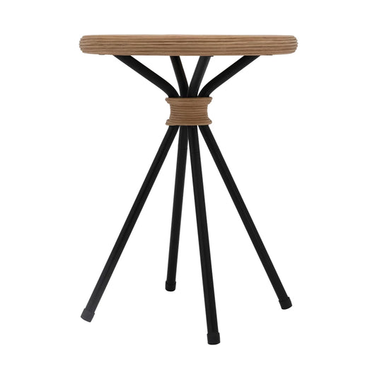 Round Hand-Woven Rattan Stool with Metal Legs