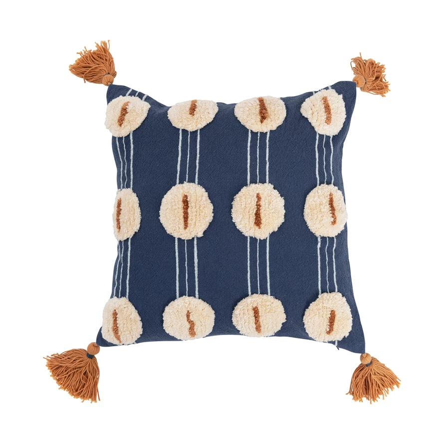 Navy Poms Throw Pillow