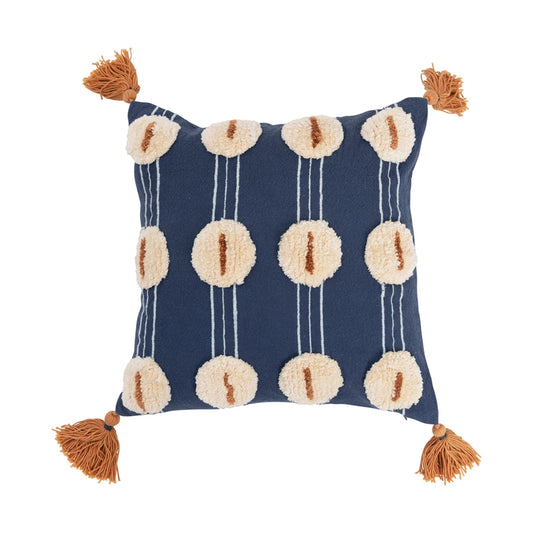 Navy Poms Throw Pillow