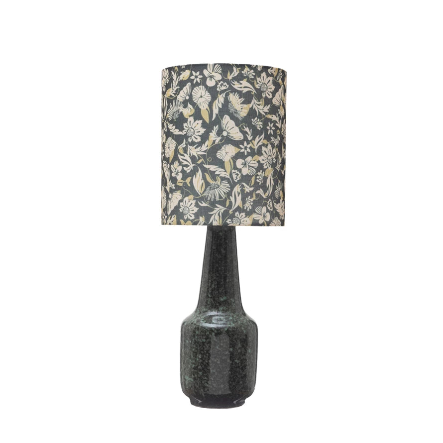 Stoneware Table Lamp w/ Floral Print Shade