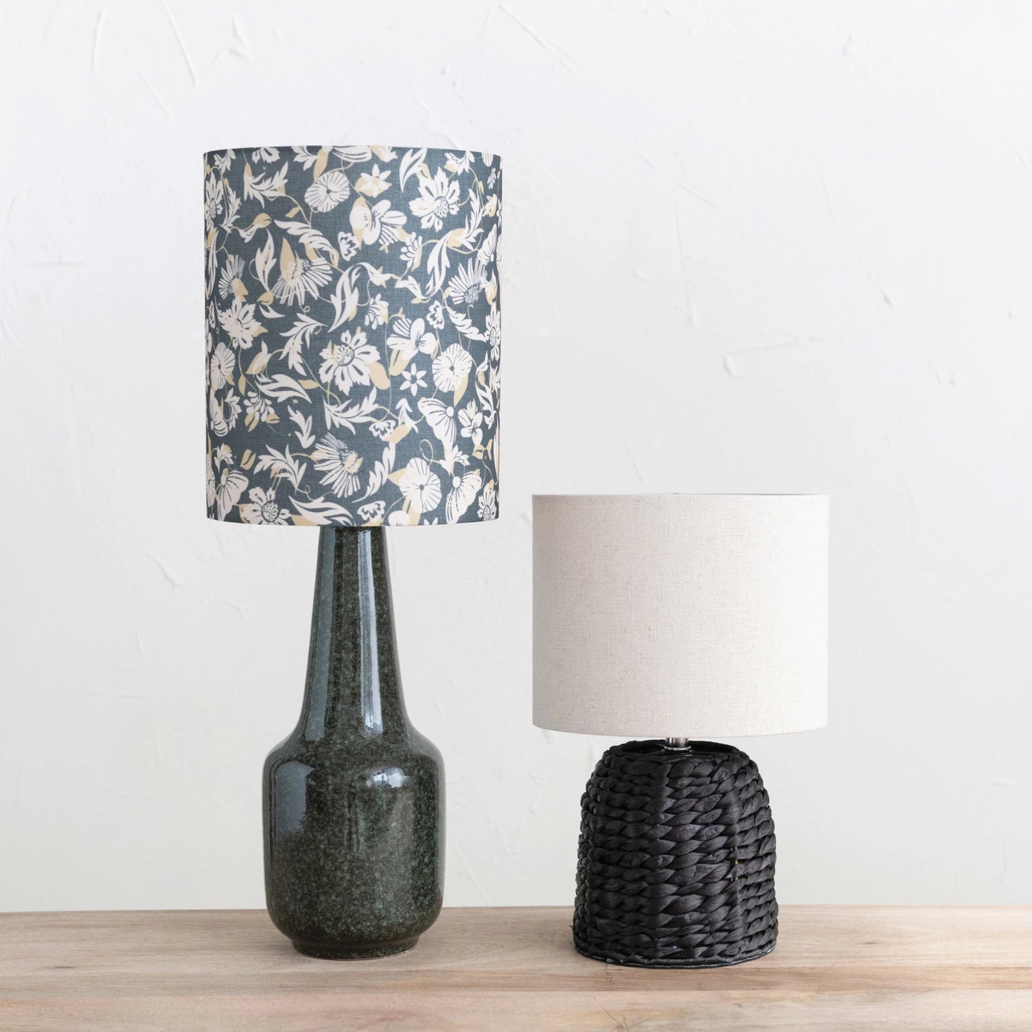 Stoneware Table Lamp w/ Floral Print Shade