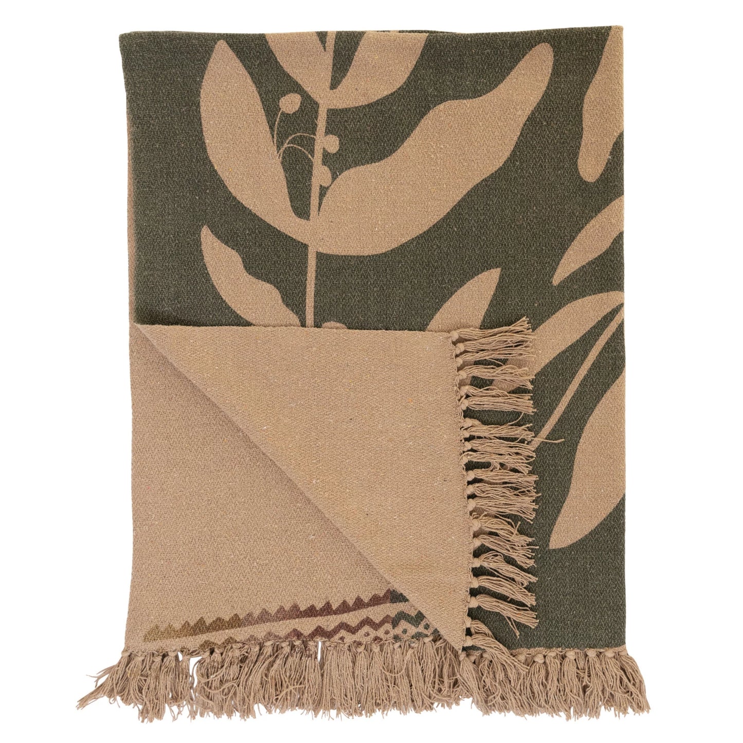 Recycled Cotton Blend Printed Throw w/ Fringe