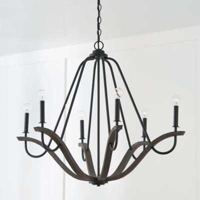 Clive Chandelier 6 LT in Carbon Grey and Black Iron