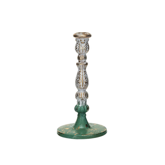 Green, Gold and Cream Cast Iron Taper Holder