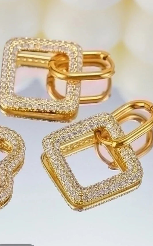 Square Crystal Bottom Earrings