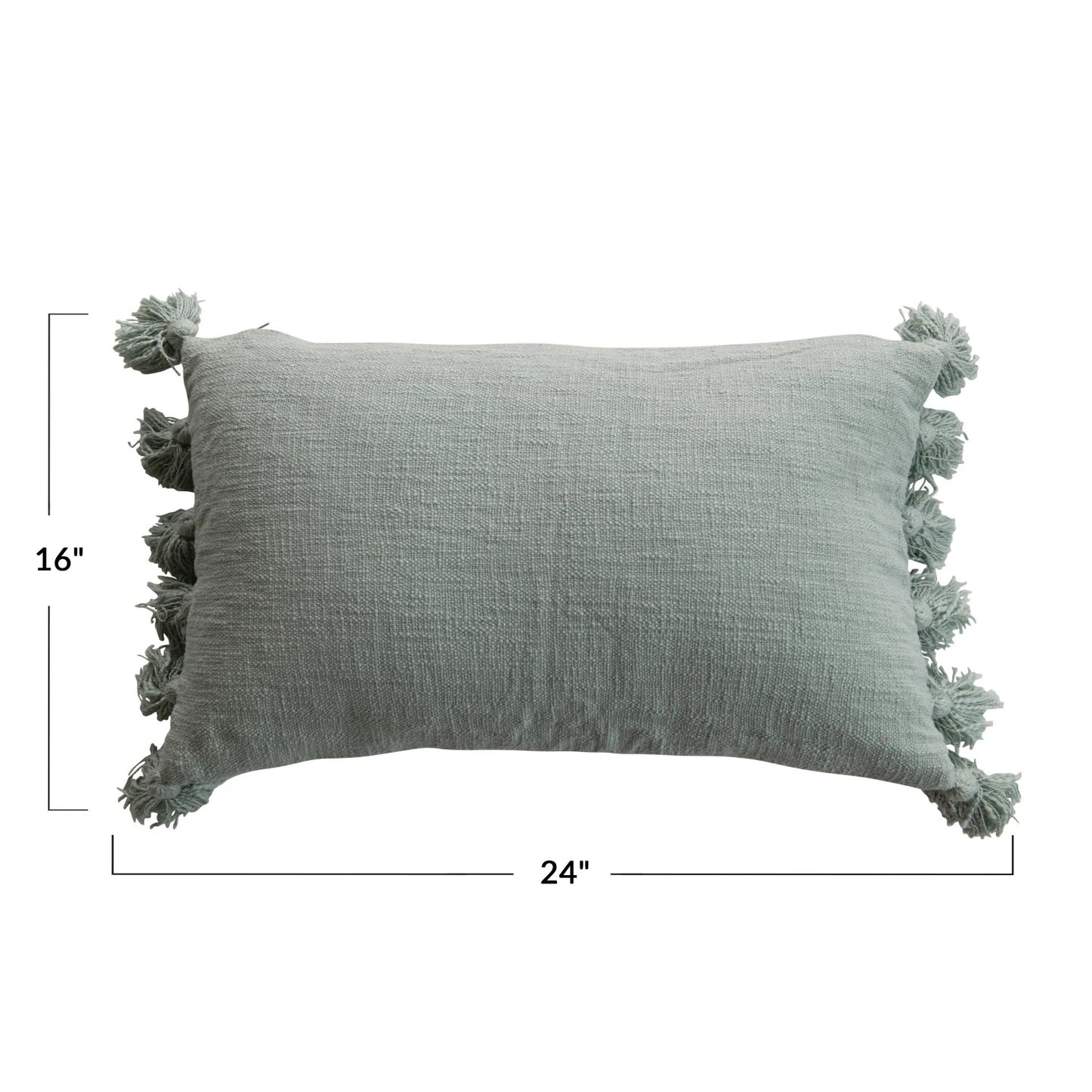 Cotton Slub Lumbar Pillow w/ Tassels, Aqua, Down Fill